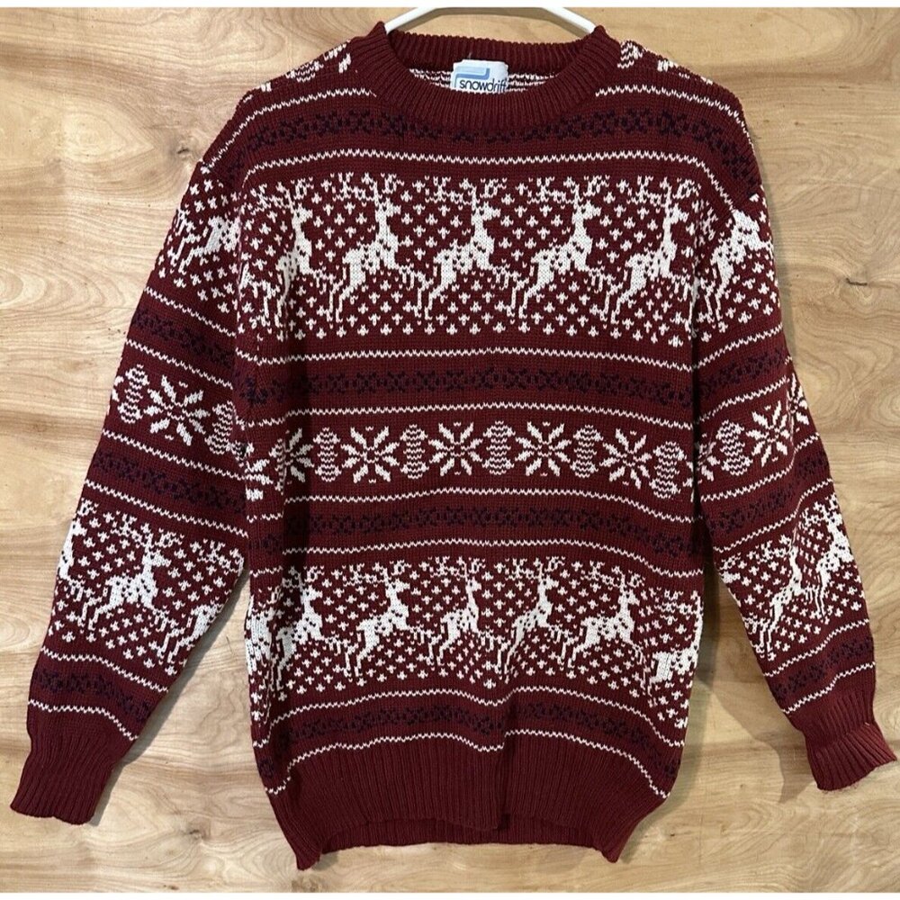 VTG Snowdrift Men’s Medium Fair Isle Red Cardigan Sweater Reindeer Deer